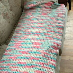 Handmade loom knit multicolored blanket. Wife’s creation. 60 x 40 soft.